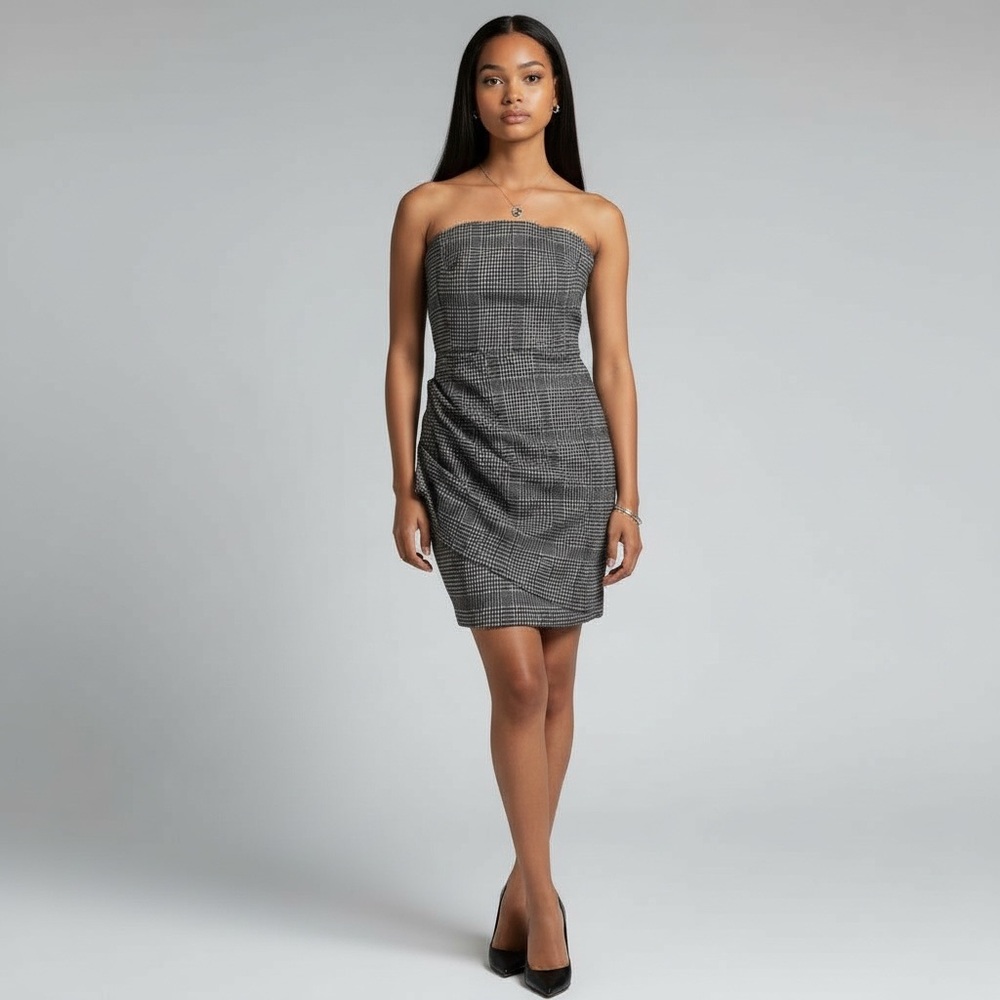 House of Harlow 1960 wool blend strapless houndstooth dress XS